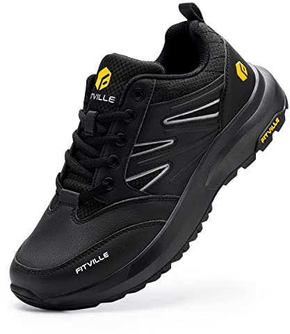 FitVille Extra weit Wanderschuhe Herren Wasserdicht Wanderhalbschuhe rutschfest Trekkingschuhe für alle Wetterbedingungen Outdoor Schuhe mit Fußgewölbestütze Schwarz 50 EU Weit