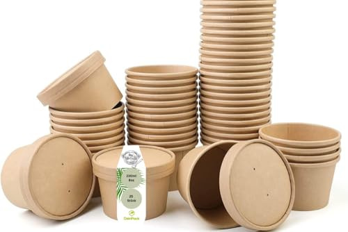 DeinPack 25 Suppenbecher to go mit Deckel 230ml 8oz braun Pappbecher Suppe