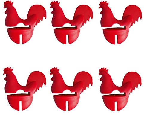 6 Pack Silicone Lid Pot Lid Lifts, Spill Proof Lid Lifters, Cute Animal Shape Pot and Pan Lid Holder, for Soup Pot Kitchen Gadget Tools Cooking Helper (Red Chick)