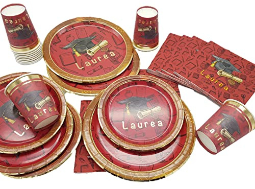 ZENZERO® Kit Completo Festa di Laurea – 20 Tovaglioli 33x33 cm, 12 Piatti Grandi, 12 Piattini, 12 Bicchieri di Carta, Coordinato Tavola Laurea, Decorazioni e Addobbi per Festa di Laurea