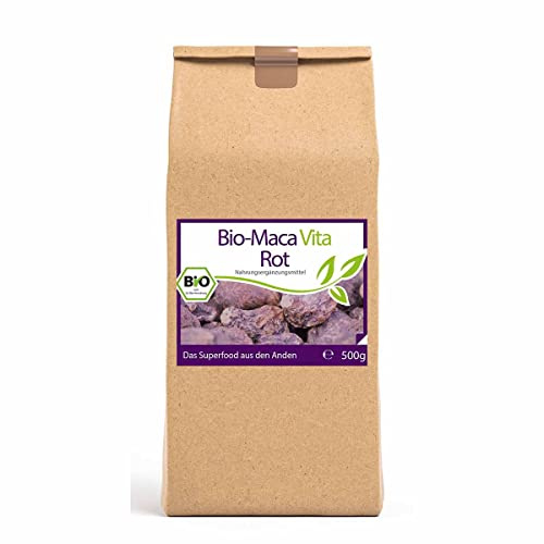 Cellavita Bio-Maca Vita rot & schwarz, Maca Pulver aus Maca-Wurzeln rot und schwarz 100% natürlich | (Rot, 500g)