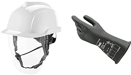 MSA MSA-KAS-Vg950_W Helm für Elektriker, Weiß & Ansell ActivArmr E014B Elektriker-Schutzhandschuhe, Elektroschutz Klass 0