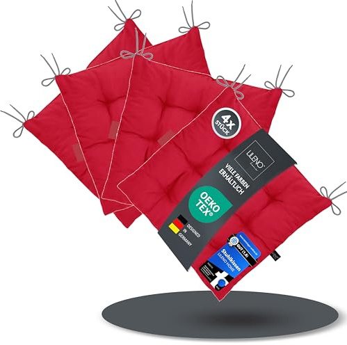 LILENO HOME 4er Set Stuhlkissen 27 Rot (40x40x6 cm) - Sitzkissen für | Garten, Küche oder Esszimmer - UV-beständige indoor u. outdoor Stuhlauflage als Stuhl-Kissen (Linda FUM)