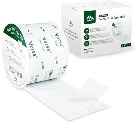 ALMO 4x Flexibles Klebeband für Innen und Außen (100mm x 25m) Klebeband für Dampfbremsen Dampfsperren und Unterspannbahnen, Reißfeste Abdeckfolie für das dauerhafte luft- und winddichte Verkleben