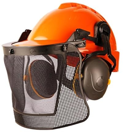 LIBUS Forestry Safety Kit – Integrated Face, Hearing & Head Protection Set with Mesh Face Shield, L-340 Ear Muffs, Chin Strap & High-Visibility Helmet for Industrial Outdoor Use