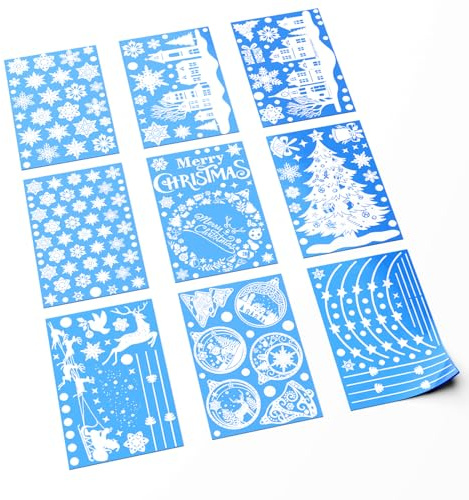 RTRTGS 244 STK Fensterbilder Weihnachten Selbstklebend,Weiß Fensterdeko Weihnachten Wiederverwendbar,PVC Schneeflocken Fensterdeko, fenstersticker Weihnachten mit Häuser für Winter Fenster