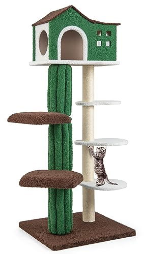 Goplus - Árbol para Gatos (153 cm, 7 Niveles, Tela Esponjosa, Mohair, Postes para Garras de Sisal, Condominio Superior, Ideal para Gatitos y Gatos Adultos)