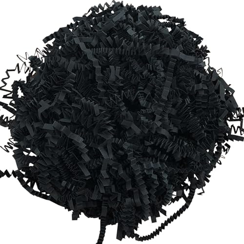 100g Trucioli di Carta Tagliuzzata,Paglia per Animali Domestici la Raffia Imballo lana di legno Essicata da Riempimento e Confezioni Natalizie Pasquali Feste e Cesti Regalo Confezioni (Nero)