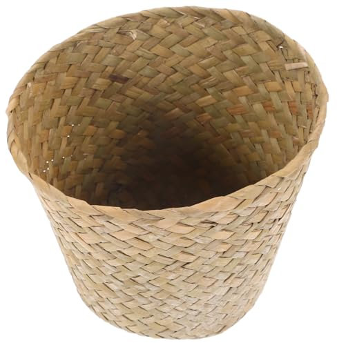 HOLIDYOYO Natural Straw Woven Trash Basket Stylish Garbage Can for Home Storage Versatile Decorative Waste Bin for Living Organizing
