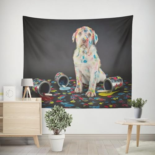 EHOMERY Wandteppich Schlafzimmer Psychodelic Wandtuch Doodle-Hund Wandbehang Lang Tapisserie Kunst Wohnzimmer Schlafzimmer Wandbehang Dekoration 100x70cm