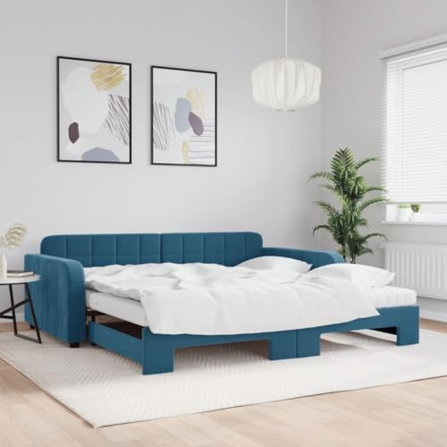 CKioict Palettenbett Modernes Bettgestell Jugendbett Tagesbett Ausziehbar mit Matratzen Blau 100x200 cm SamtGeeignet für Gästezimmer, B&Bs, Schlafzimmer