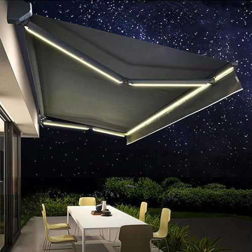 RUYICZB Electric Awnings for Patio, 10'×6.5' Retractable Awning with LED Light, Remote Control, UV Protection, Manual Patio Awning Sun Shade Shelter for Window Door Deck Garden,Black