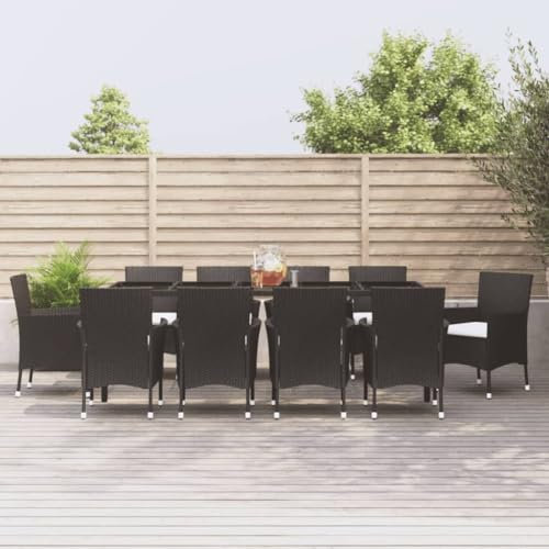 Homgoday Set da pranzo giardino 11 pezzi con cuscini in rattan sintetico nero, sedia tavolo cucina esterno terrazza patio balcone mobili tipo 3 set da giardino