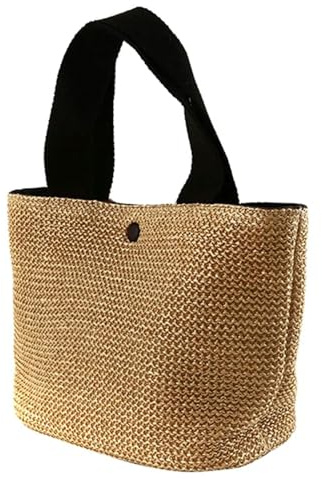 CRRONG strohtaschen Damen Stroh Gewebte Schulter Messenger Bag Frauen Gewebte Rattan Eimer Schulter Handtasche Messenger Bag Frauen-schwarz