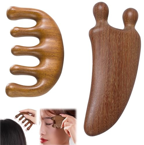 Eiflayn Massage Holz,Gua Sha Massagegeräte für Das Gesicht,Gua Sha Kamm Hergestellt aus Goldenem Sandelholz,Kopf Massage,Erleichterung der Körperlichen Ermüdung