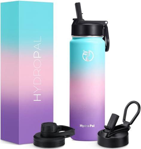 HydroPal 750ml Edelstahl Isolierflasche,Trinkflasche mit Strohhalm 2 Deckel | BPA-frei, 24h kalt & 12h heiß Vakuumflasche, auslaufsicher Wasserflasche, Stroh- und Ausgussdeckel Sportflasche für Alltag