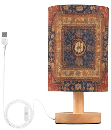 Mnsruu Bedside Table Lamp Mandala Boho Aztec Orange Flower Bedside Lamps LED Light Desk Lamp Fabric Shade Small Lamp for Bedroom Living Room (Bulb Included)