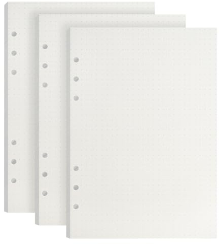 GYSRXS 3 Packungen A5 Nachfüllpapier Gepunktet 135 Blätte Ringbuch Nachfüllbar Papier 6 Löcher Notizpapier Nachfülleinlagen für A5 Notizbuch,Tagbuch,Skizze,Malerei
