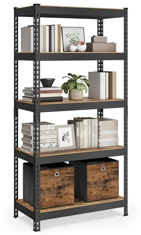 SONGMICS Standregal, 5 Ablagen, verstellbar, 45 x 90 x 180 cm | Bücherregal, Lagerregal, bis 1047 kg belastbar, für Küche, Wohnzimmer, schwarz-gelb, COZORY Kollektion GLR450B11
