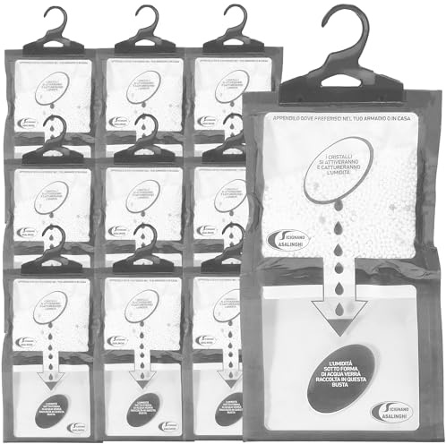 Sicignano | Set 10 Deumidificatori con Appendino 2 in 1, Anti-Umidità e Anti-Odore, Capacità 500 ml, Ideale per Armadi e Ambienti Domestici, Fragranza Inodore