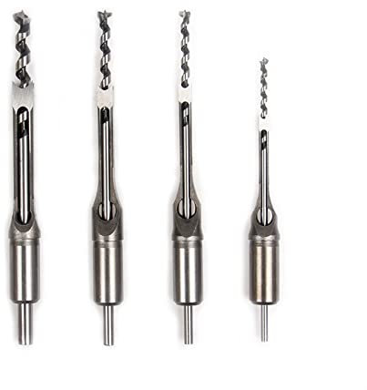 Dunxiles 4PCS 6.4/8/9.5/12.7mm Woodworking Tools Kit Set Square Auger Mortising Chisel Drill Bits Square Hole Extended saw,4PCS WITH WOOD BOX