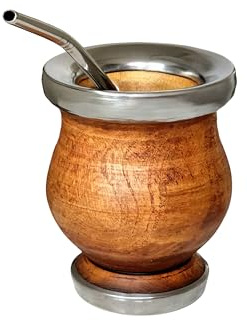 Matter Argentinischer Becher, handgefertigt aus Johannisbrotholz mit Edelstahlrand und Boden, matt, mit Glühbirne, Gourd Mate Mug