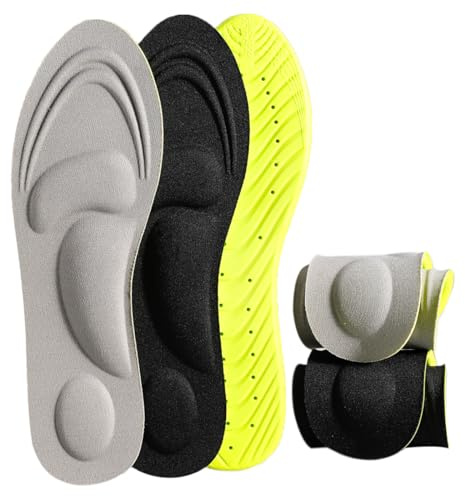 3 Par 3D Massagesulor för Herr och Dam, Andningsbara och Halkfria med Hålfotsstöd, Bekväma för Arbetsskor, Träning och Daglig Användning (Svart, 40-45(29CM))