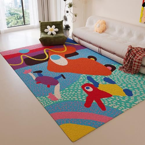 Alfombras Rectangle Alfombra Habitación Lavable Antideslizante Muy Suave para Salón o Dormitorio, Esponjosa de Cama Infantil Lavable Bebe Niña Niño De Juego Motivo Animal Conejo (Azul, 80x160cm)