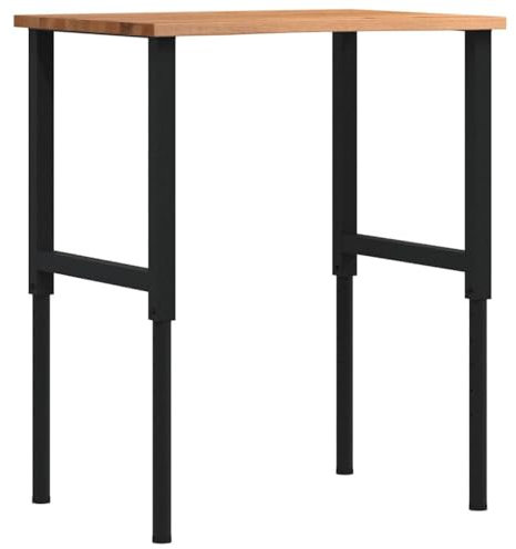 Werkbank mit Holzplatte und Metallgestell, Arbeitsbank Arbeitstisch Werktisch Werkstatttisch Packtisch für Garage Werkstatt Schuppen, Hellbraun 80x60x(71,5-98) cm Massivholz Eiche