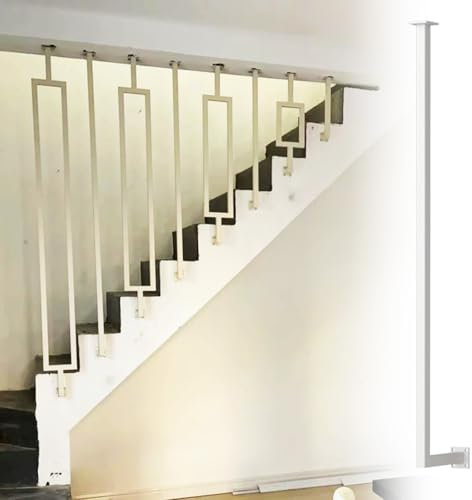 Ringhiera per Scale Interne Ringhiere Per Scale, Balaustre In Metallo Per Scale, Gradini Di Balconi, Cantine, Verande, Pilastri Per Balaustre Quadrate Montate Lateralmente Con Viti(White B,150cm/59.in