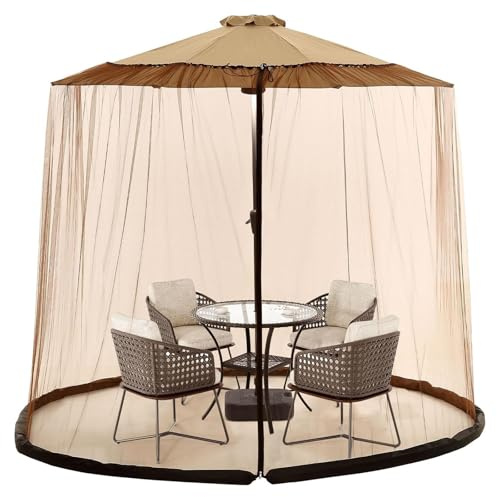 Morbuy Zanzariera per Ombrellone da Giardino Regolabile, Rete Zanzariera per Ombrellone con Apertura a Cerniera per Esterno Giardino Gazebo Patio (Marrone,380 * 240cm Ideale per 12-1)