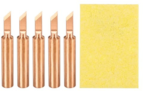 sourcing map 5 Pcs 900M Soldering Iron Tips Copper Non-Magnetic Welding Head with Cleaning Sponge Pad Replacement for Solder Station Tip (900M-T-S.K)