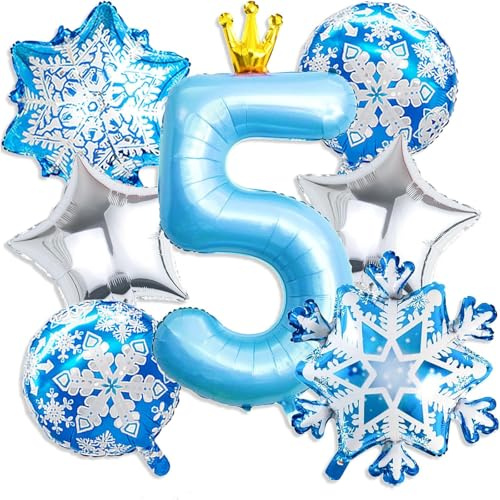 Mavouri Geburtstagsdeko 5 Jahre Mädchen mit Frozen Folienballon, Luftballon 5 Jahre Mädchen, Luftballons 5. Geburtstag Mädchens, Helium Ballon 5 Blau für Kindergeburtstag, Prinzessin Geburtstags Deko