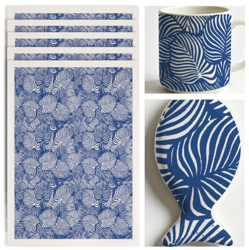 SUPERDANT 5 Pezzi Carta Trasferibile Subsmaltatura per Ceramiche con Foglie di Tartaruga Carta Decalcomania Argilla Foglia Monstera Blu Adesivi Trasferimento per Artigianato Fai Da Te Forniture