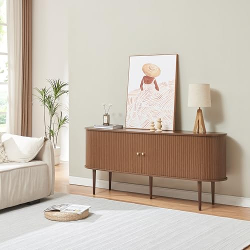 [en.casa] Buffet avec 2 Portes Coulissantes 2 Étagères Réglables en Hauteur Armoire Commode Meuble de Rangement Design Panneau de Particules 166 x 40 x 70 cm Effet Noyer
