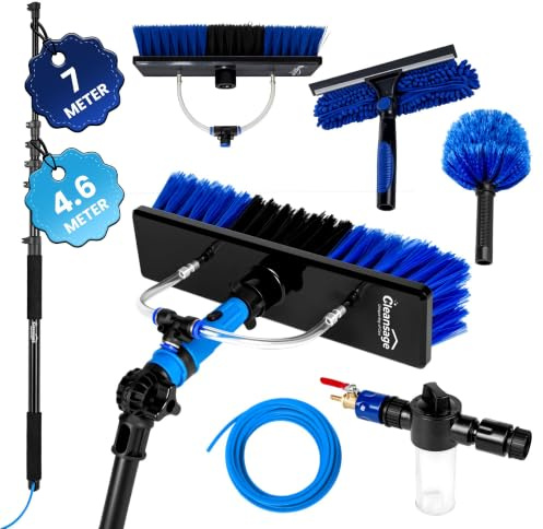 HydroPole Water Fed Telescopic Window Cleaning Pole Brush, Squeegee, Cobweb Duster Extendable – Long Reach Conservatory Roof, Fascia, Solar Panel Cleaner Equipment Kit (4.6m)