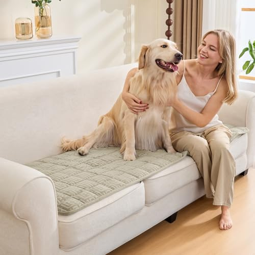 SYLC Couch Auflage Dicke Quilting Samt, Sofaschoner rutschfest Sofadecke Sofa Überzug 1 2 3 4 Sitzer Bank Bezug Für Ecksofa Wohnzimmer Wohnwagenpolster (Beige,70×180cm / 1 Piece)