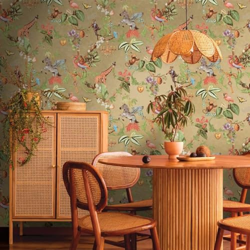 SOPHIE LAURENCE Gold Safari Animal Wallpaper – Floral Jungle Pattern with Zebras, Bees & Butterflies | Kids Nursery & Playroom Feature Wall | Premium Decorative Roll 10M x 0.53M
