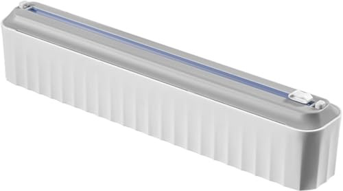 Cling Film Cutter Dispenser, Food Cling Film Wrap Dispenser With Cutter, Tin Aluminum Foil And Plastic Cling Wrap Organizer, Wax Parchment Paper Dispenser, White, 37x6x6.5cm