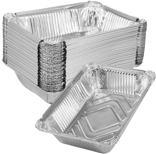 BUTORY 50Pcs Aluminum Foil Trays 1100ml Non-Stick Aluminum Foil Food containers Food Grade Baking Pans Heavy Duty Foil Trays for Double Basket Air Fryers, Oven, Storage, BBQ, Party Food Serving
