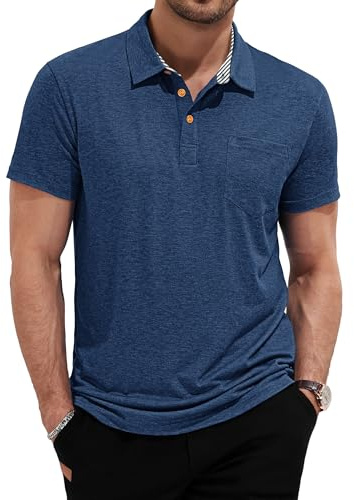 TARAINYA Herren Poloshirt Kurzarm Baumwolle Sommer M-4XL | 95%Baumwolle 5%Spandex,Brusttasche,Gestreiftem Kontrast‑Kragen,Seitliche Schlitze am Saum,Polo Für Alltag und Golf