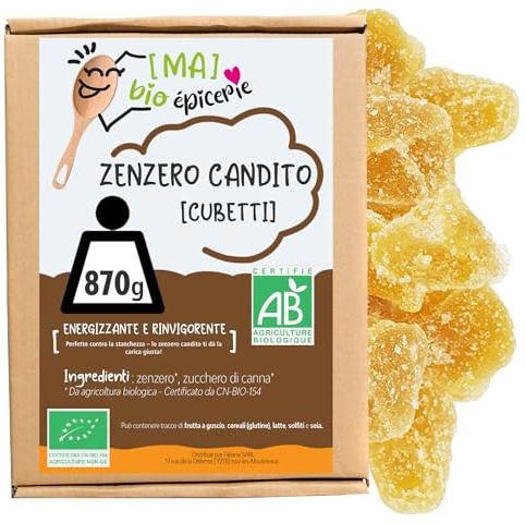 MA bio-épicerie - Zenzero Candito Bio in Cubetti 870 g - Zenzero Disidratato Sfuso Senza Conservanti - Formato Versatile per Cucina e Pasticceria