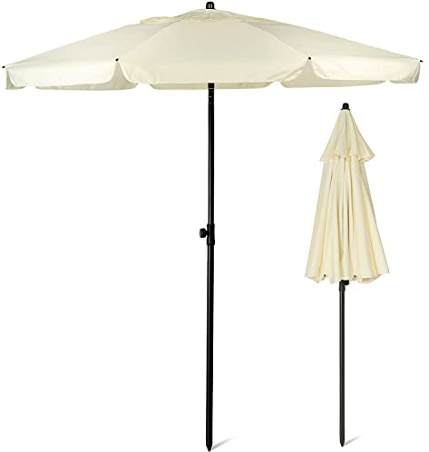 SUNMER 2M Beach Umbrella - Large Tilting Beach Parasol with Water Repellent & UV Protection Fabric, Extra Wide 2-Piece Steel Pole - Portable Sun Shade for Beach, Pool, Garden & Travel - Ivory