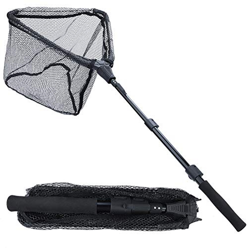 Sougayilang Fischernetz Fischkescher, zusammenklappbar, Teleskopstange mit Eva-Griff, strapazierfähiges Nylon-Material, sicheres Fangen oder Lösen von Fischen