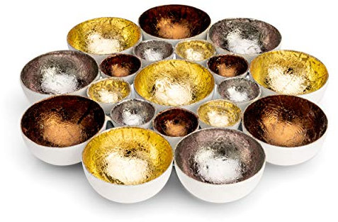 ZEYA Teelichthalter Gold Silber kupferfarben Ø 21 cm, Deko Wohnzimmer, perfekte Tisch Dekoration und Präsent zu Weihnachten, Metall