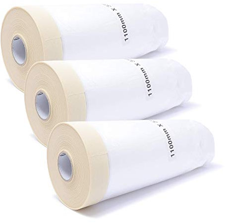 gws Maler-Abdeckfolie mit Krepp-Klebeband 3 Rollen Faltmasker für Maler- & Gipserarbeiten Maskerband in Profi Qualität je Rolle 1100 mm x 33 m