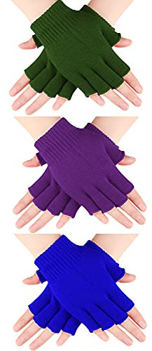 SATINIOR 3 Paar fingerlose Handschuhe für Damen, Winter, Halbfinger, Strickhandschuhe für Damen und Herren, Lila, Blau, Armeegrün