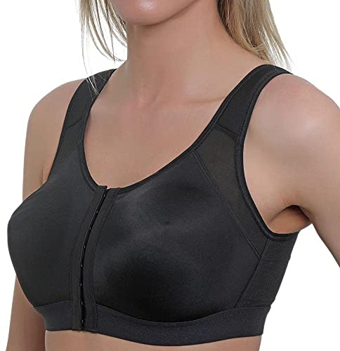 Gemm New Ladies Black Plus Size High Impact Wire Free Sports Bra Non Wired Front Fastening