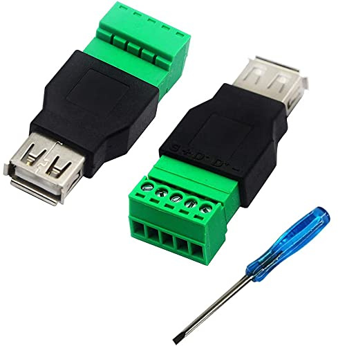 Greluma 2 pz USB 2.0 A Morsettiera a Vite Connettore con un Cacciavite, USB 2.0 A Spina Femmina a 5 Pin Femmina Bullone Vite Scudo Terminale Adattatore Spina Convertitore 300V 8A