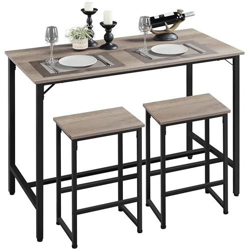 Yaheetech 3 Piece Dining Table Set, 47.5 Industrial Pub Table Set, Counter Height Kitchen Table with Bar Stools Set of 2, for Small Space, Apartment
